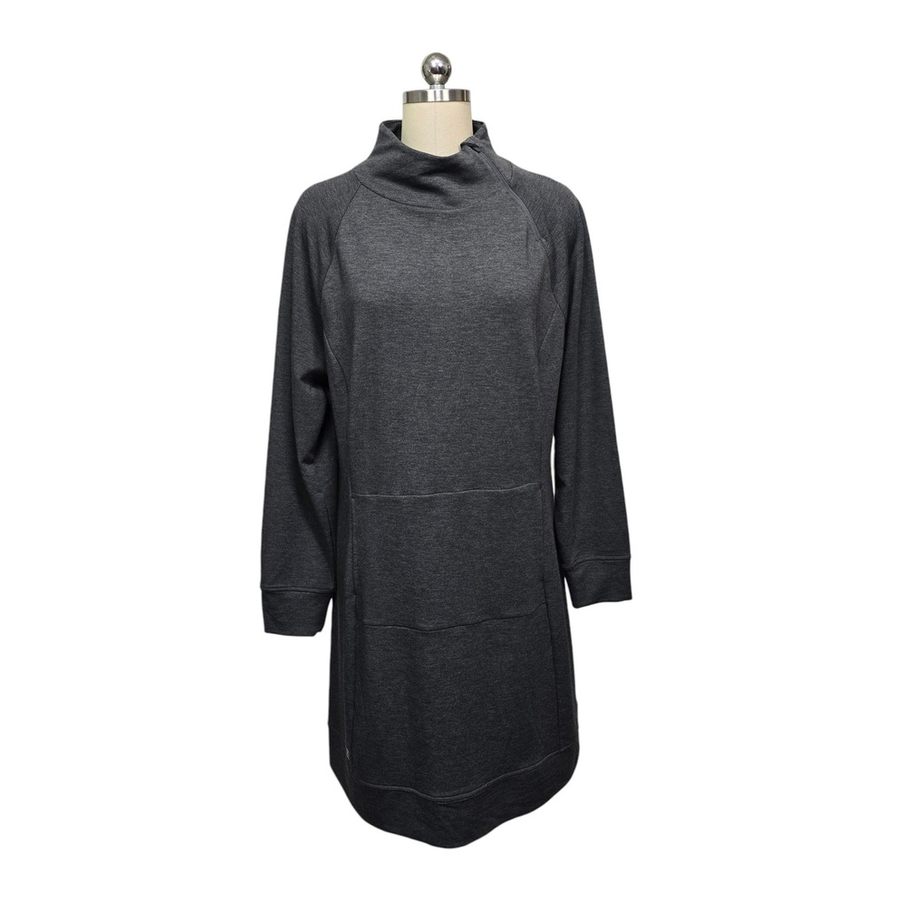 Title Nine Womens XL Charcoal Gray Heathered Funnel Neck Zip Tunic Dress Pocket